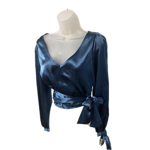 Blue Silk Long-sleeve Top